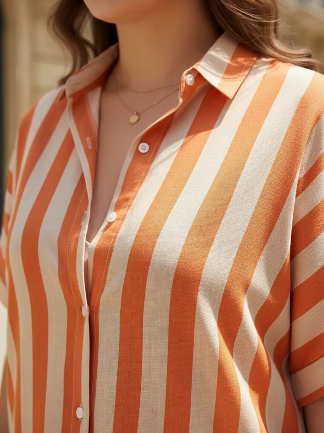 Orange and beige stripe shirt
