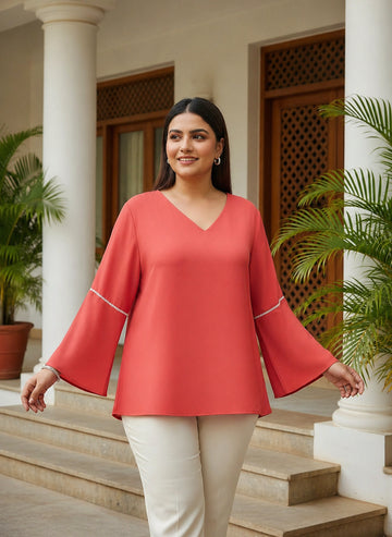 Fucia V-neck top with bell sleeves