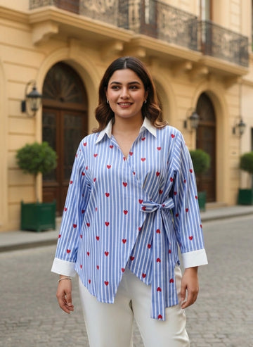 Blue heart stripe wrap-Around Shirt