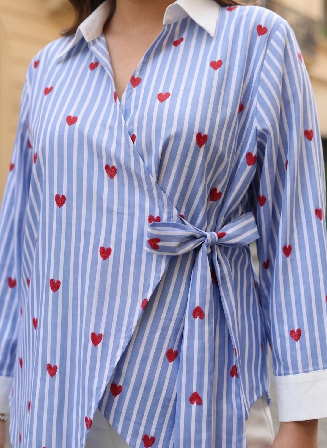 Blue heart stripe wrap-Around Shirt