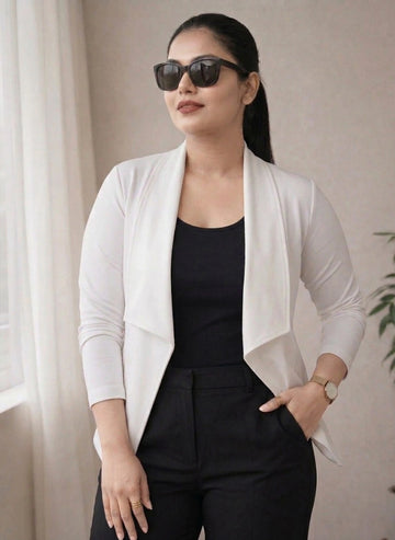 White lycra Shawl Collar Shrug