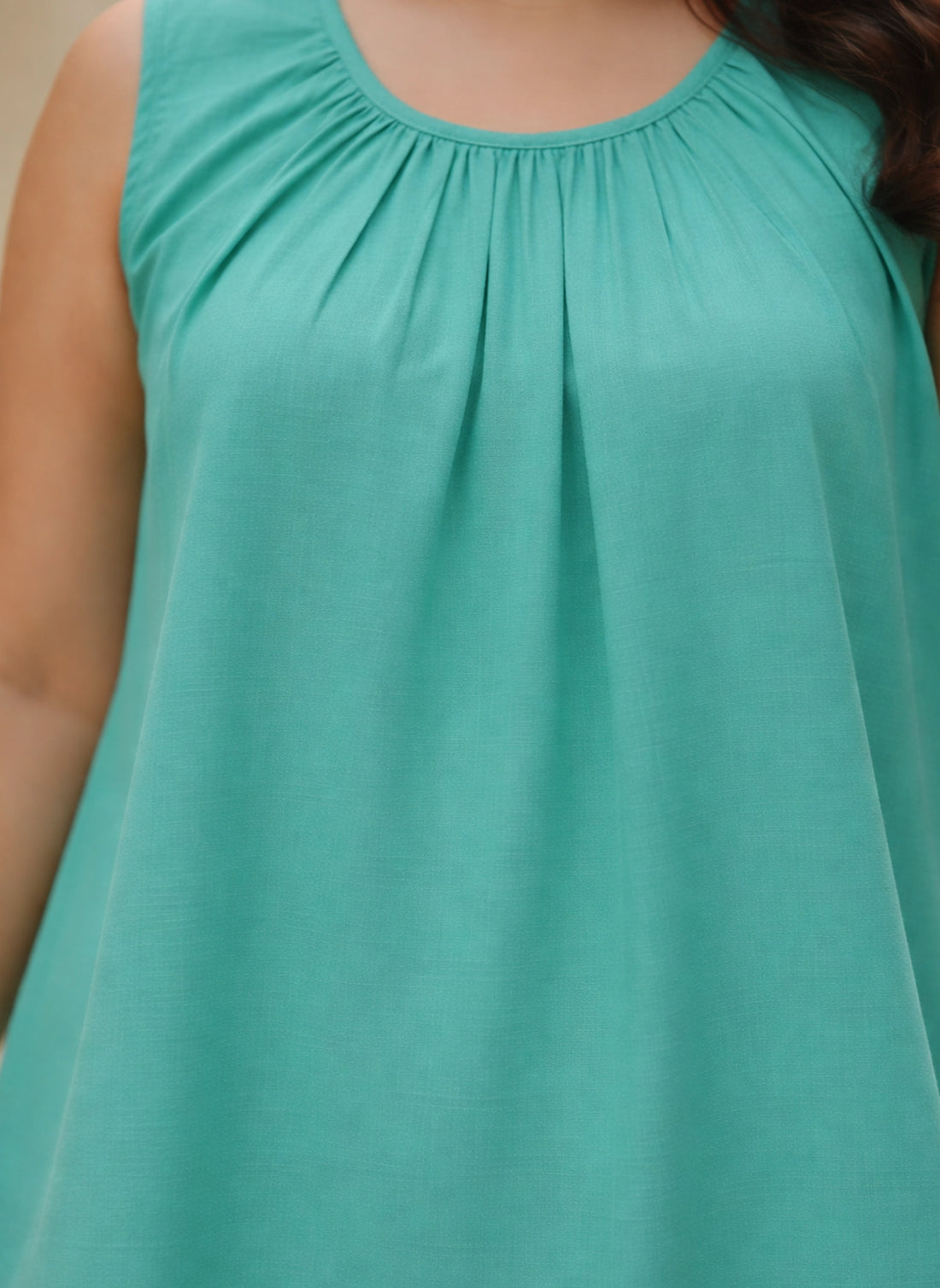 Turquoise Rayon Scoop Neck Top