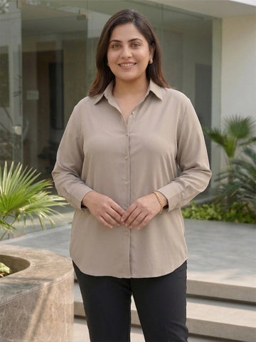 Beige Crepe Formal Classic Shirt