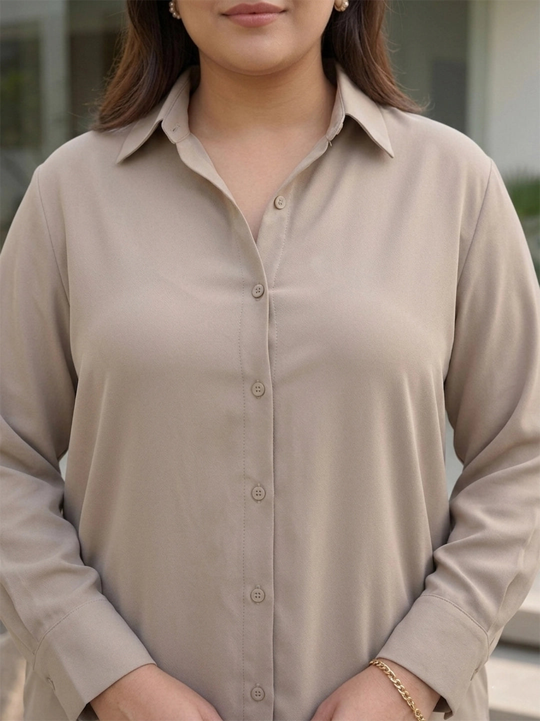 Beige Crepe Formal Classic Shirt