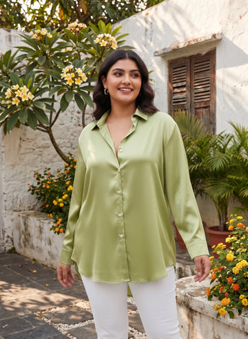 Pista Green Satin Formal Classic Shirt