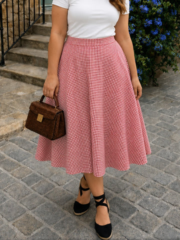 Red gingham cotton skirt