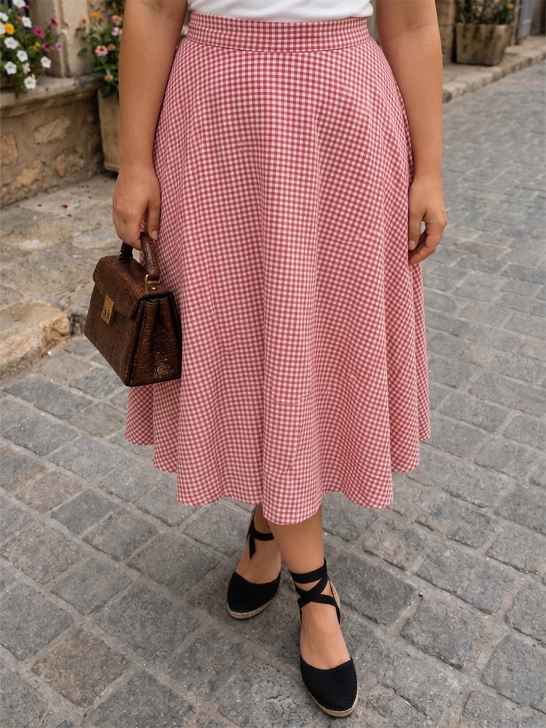 Red gingham cotton skirt