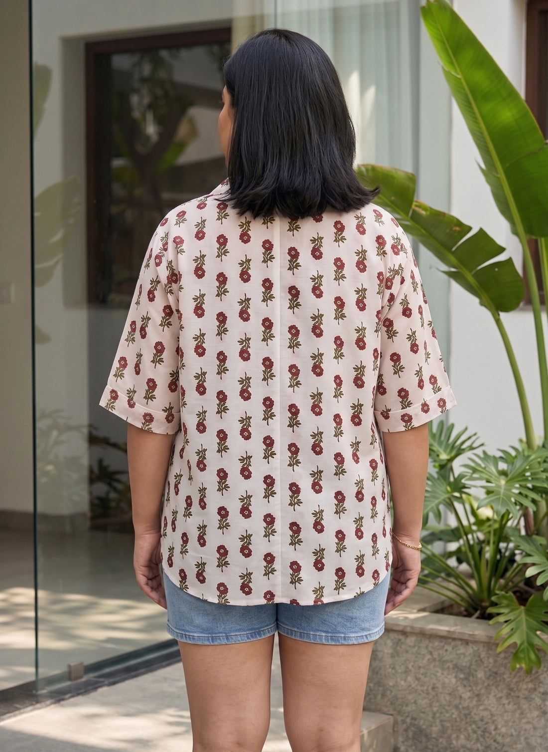 Maroon floral print shirt
