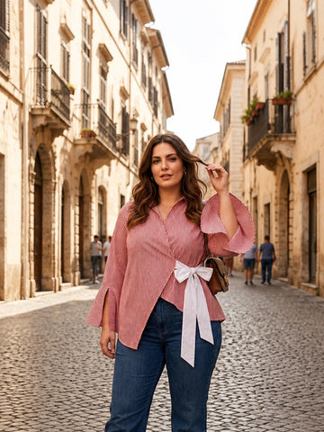 Red stripe wrap around shirt