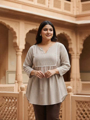 Brown cotton stripe empire top