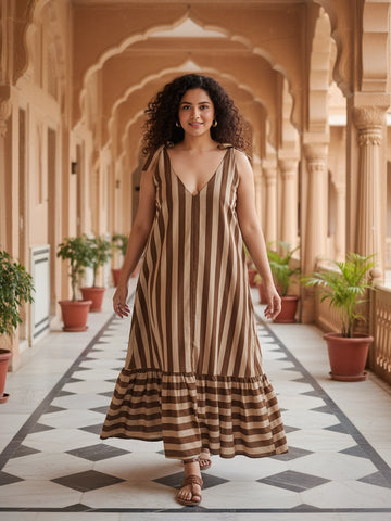 Brown cotton stripe dress