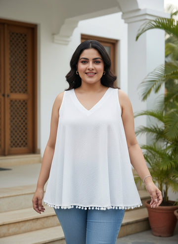 White crinkle top with lace