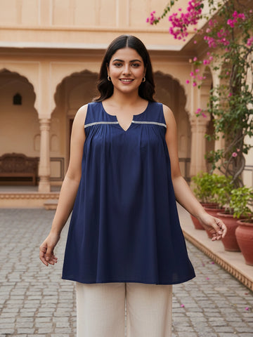 Navy top with lace detailing