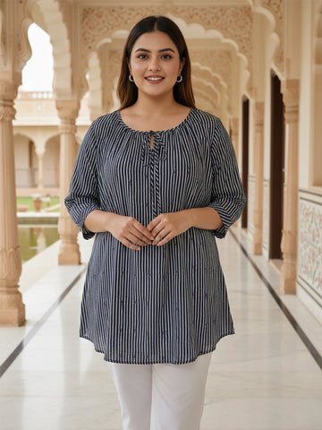 Navy stripe front tie up top