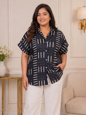 Black and ivory geometric print shirt