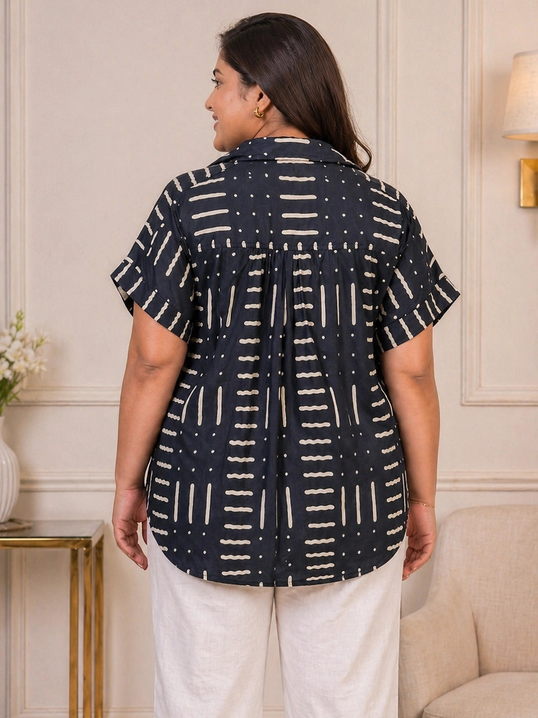 Black and ivory geometric print shirt