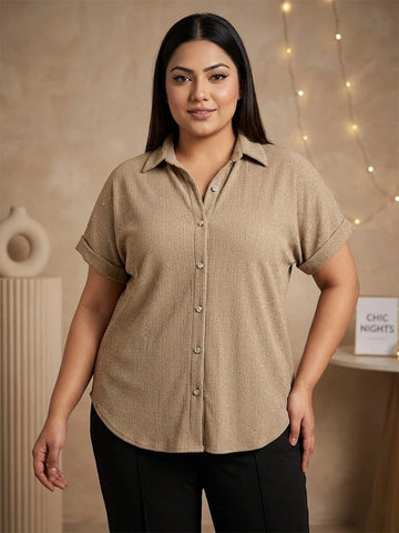 Textured lycra Drop Shoulder Shirt with Stone embellishment