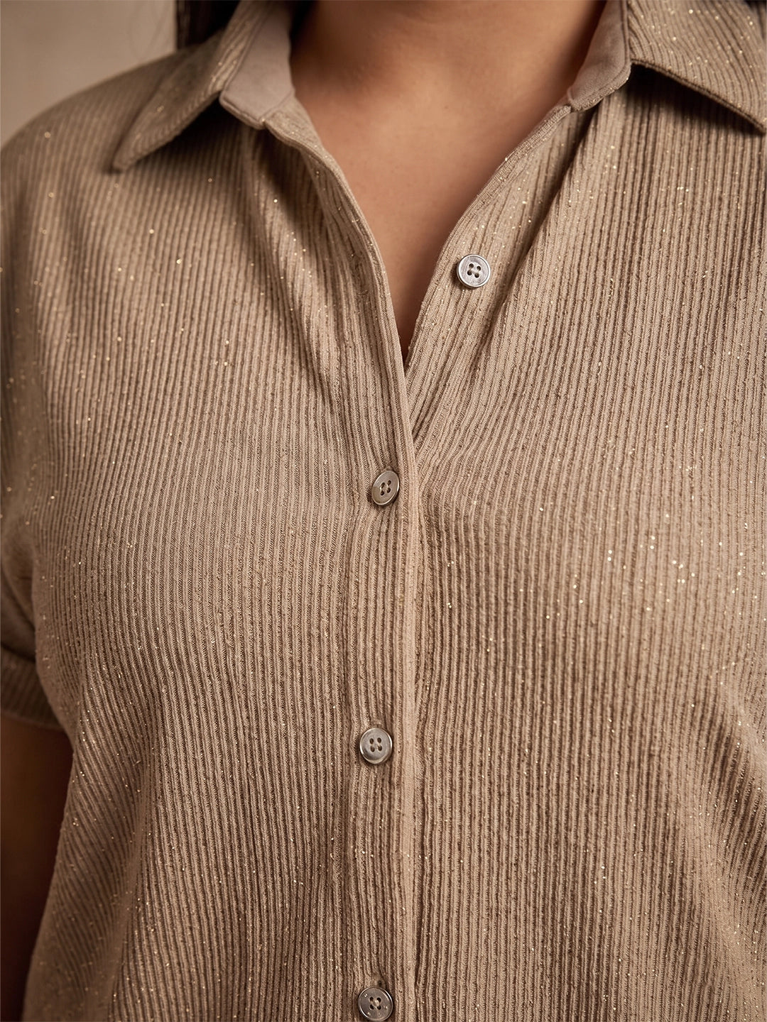 Textured lycra Drop Shoulder Shirt with Stone embellishment