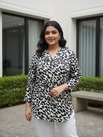 Animal print Half Placket Satin Shirt