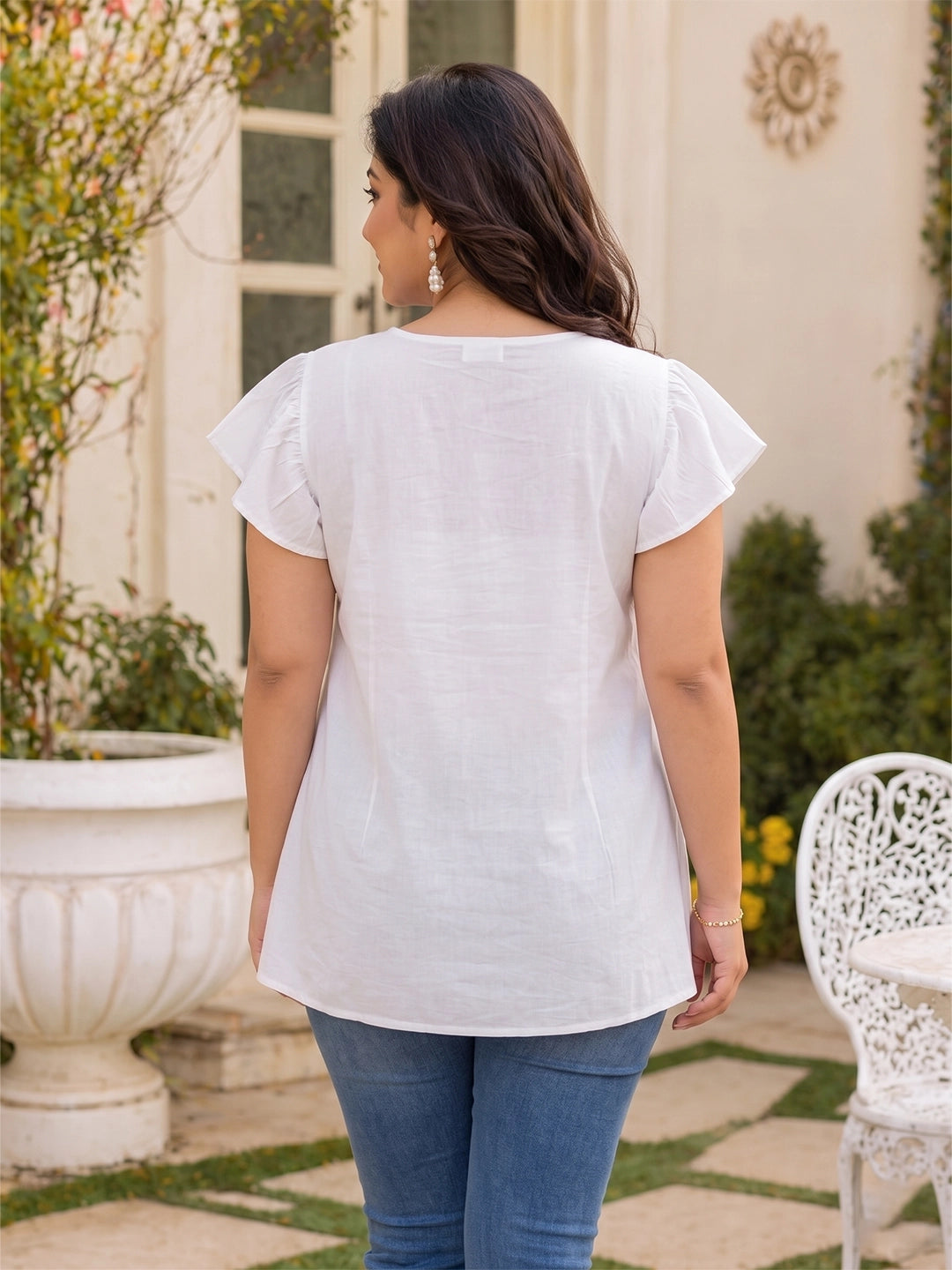 V Neck Rayon Top with Printed Yoke