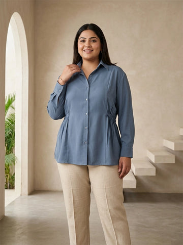 Steel blue side drawstring shirt