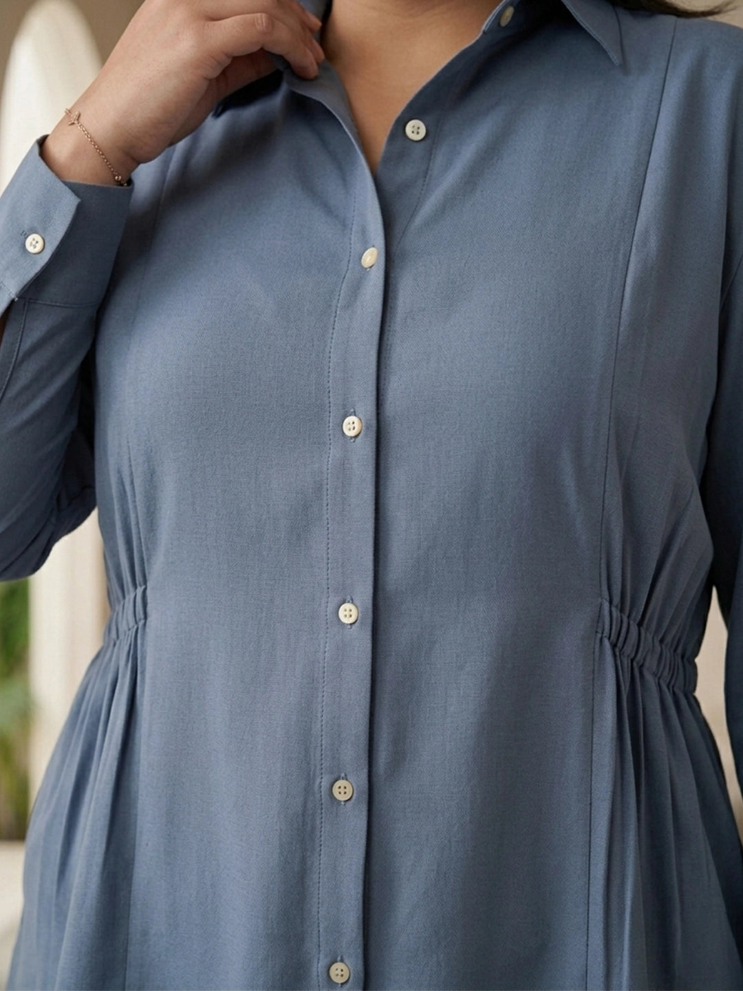 Steel blue side drawstring shirt