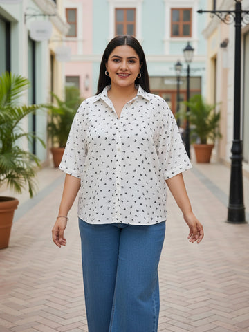White and teal printed shirt