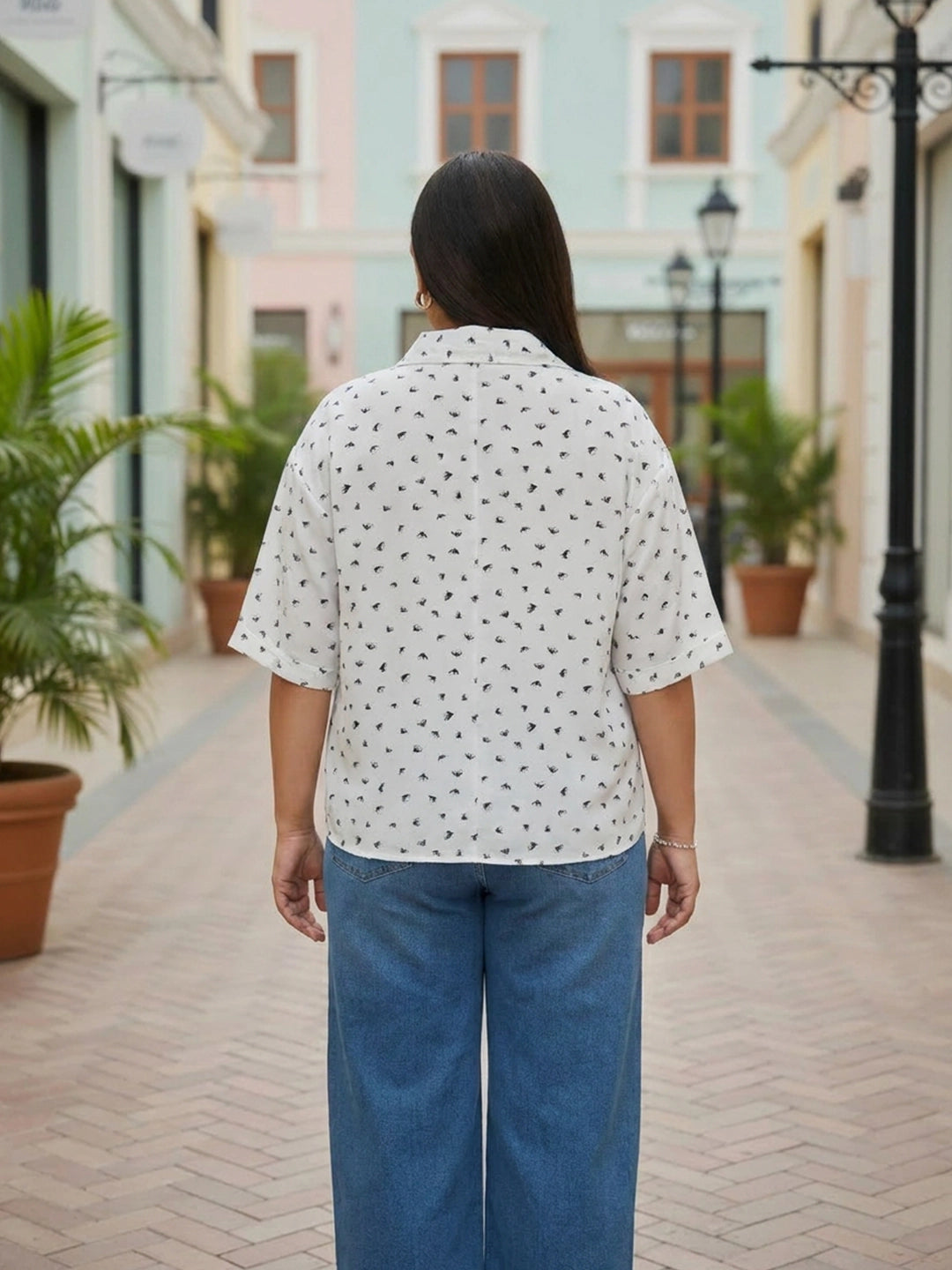 White and teal printed shirt