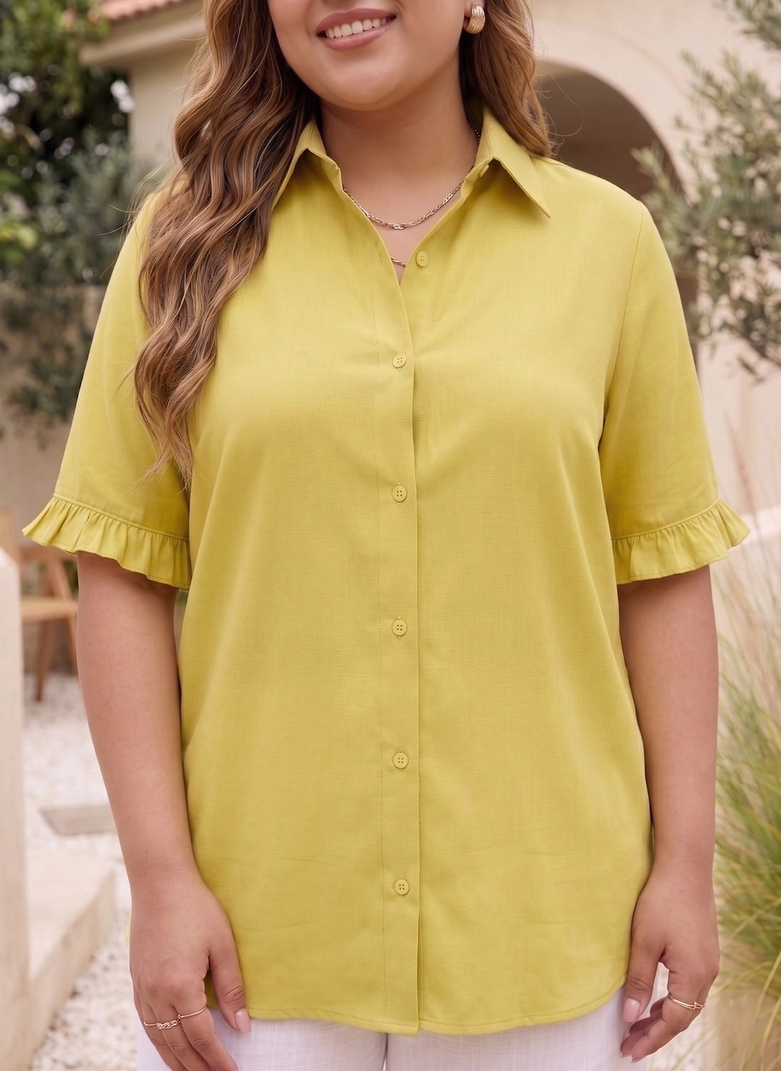 Cotton Drop Shoulder Shirt with Frill Sleeves