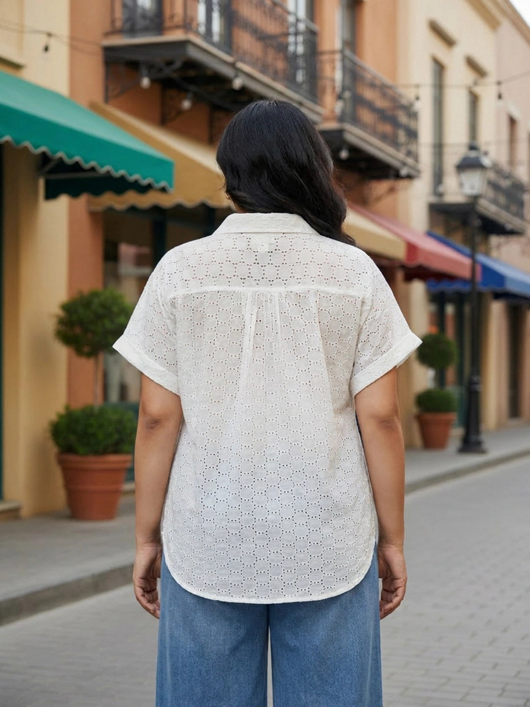 Off white schiffli drop shoulder shirt