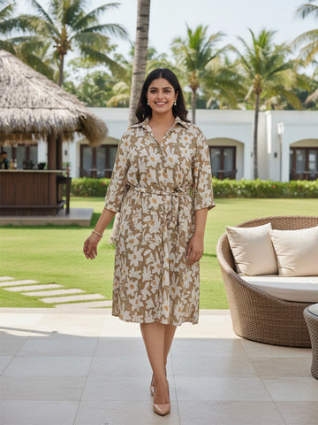 Floral Print Moss Crepe Shirt Dress