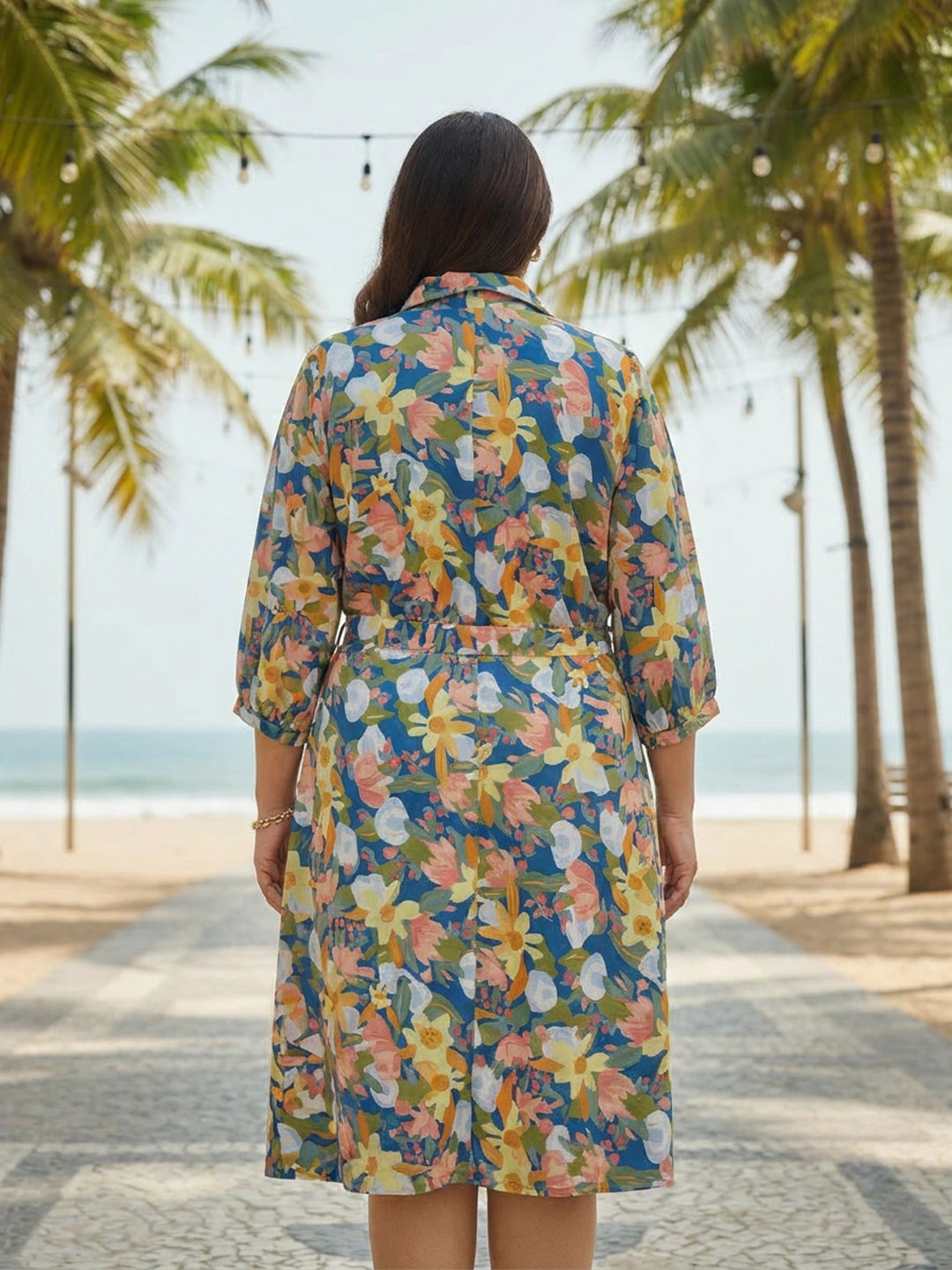 Multi floral print moss crepe Shirt Dress