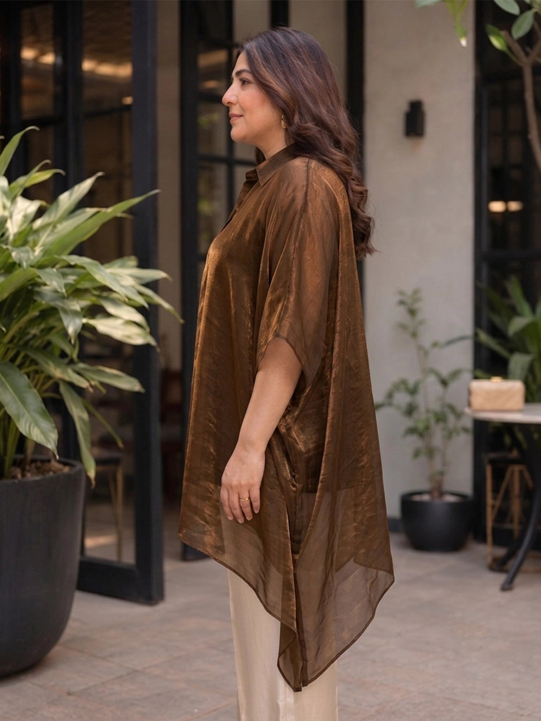 brown fendi organza kaftan — back view