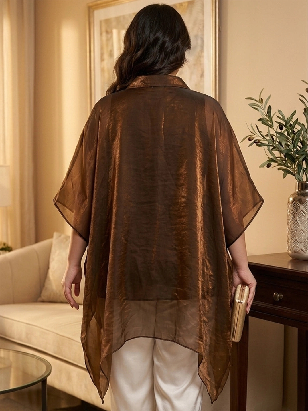 brown fendi organza kaftan — close-up detail