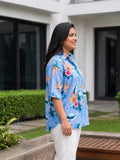 blue; orange 3 crepe shirt — back view