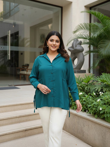 Teal green side drawstring shirt