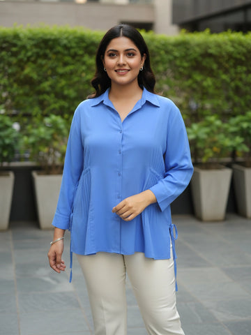 Blue side drawstring shirt