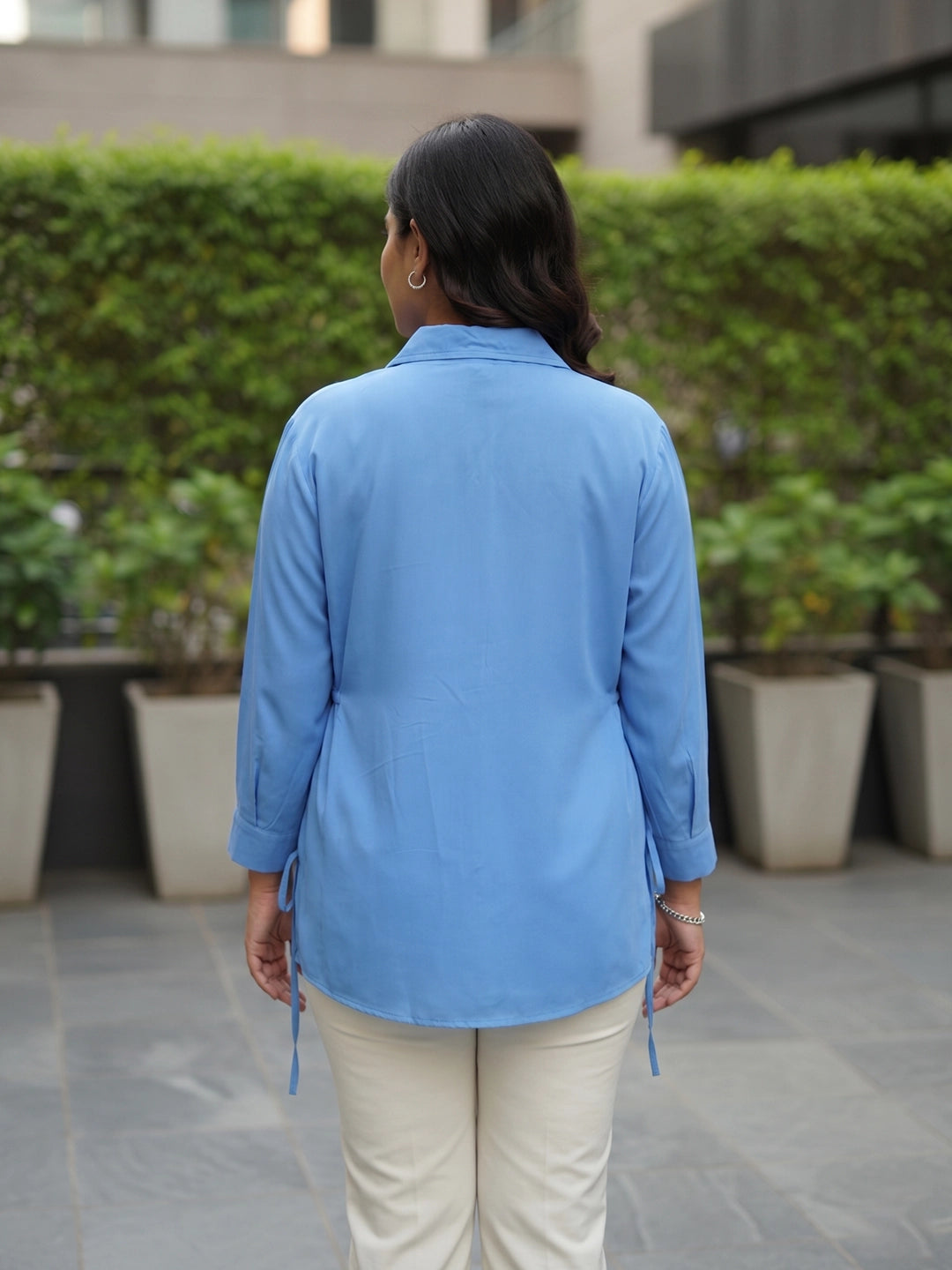 Blue side drawstring shirt