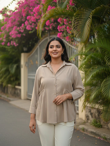 Beige side drawstring shirt