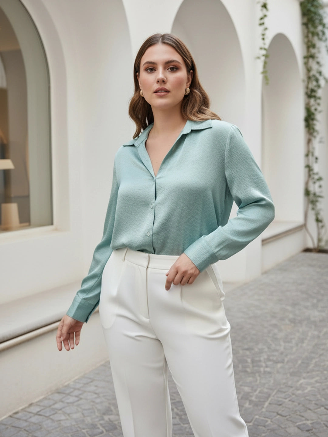 green 3 satin shirt for women in sizes XXS to 5XL