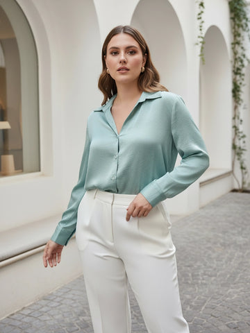 green 3 satin shirt for women in sizes XXS to 5XL