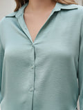 green 3 satin shirt — side view