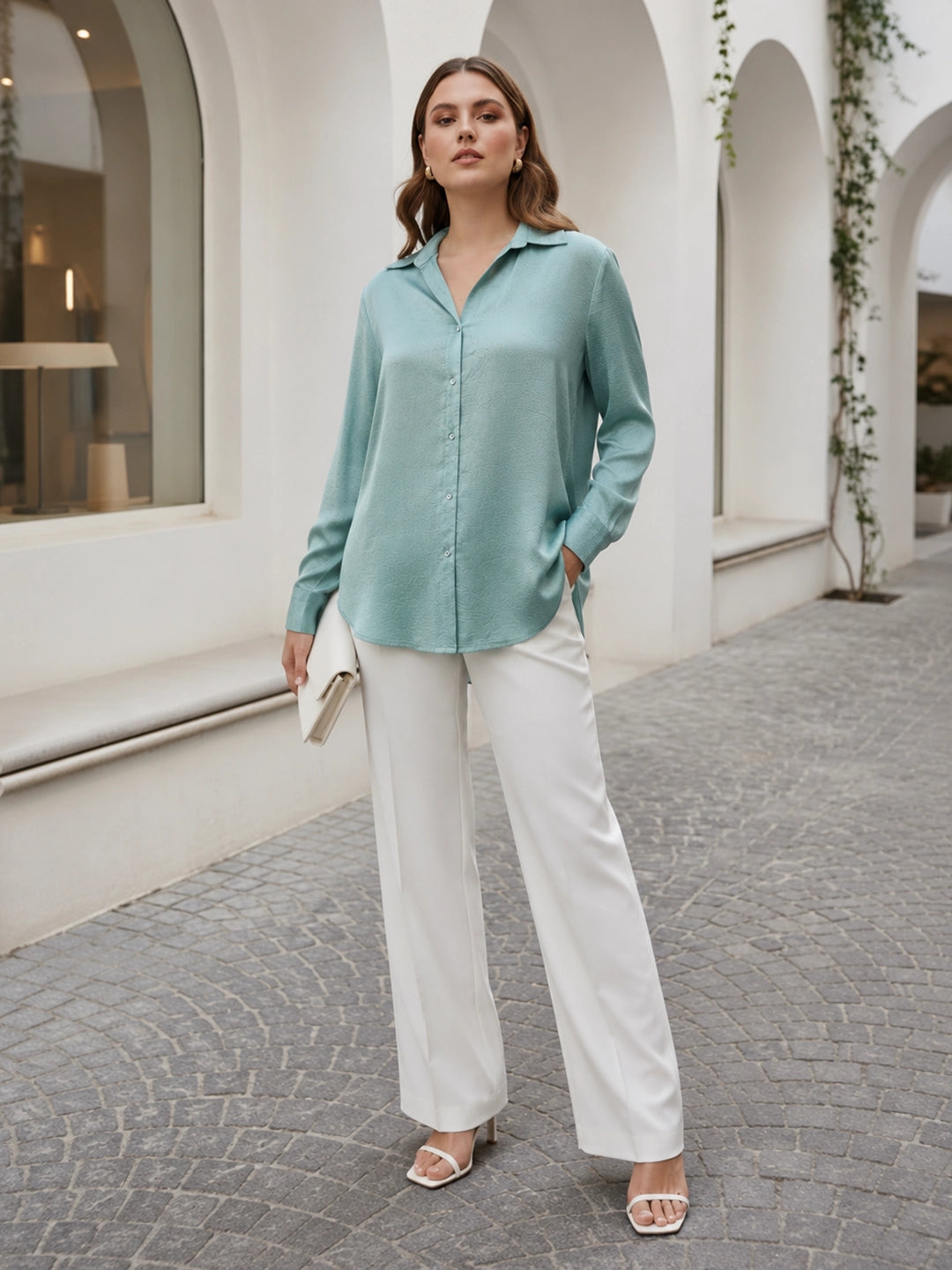 green 3 satin shirt — styled look
