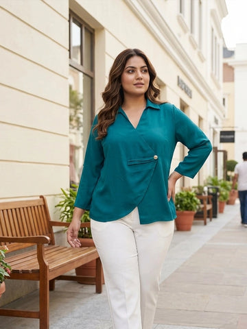 Bottle green twist -detail wrap top