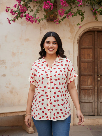 Heart print drop shoulder shirt