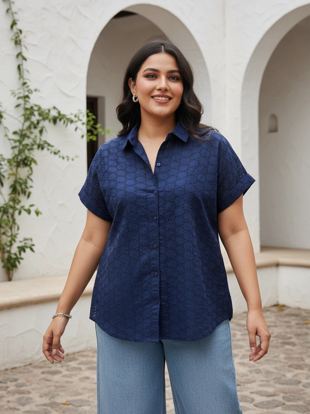 navy cotton shirt for women in sizes XXS to 5XL