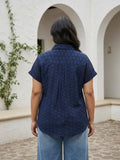 navy cotton shirt — close-up detail