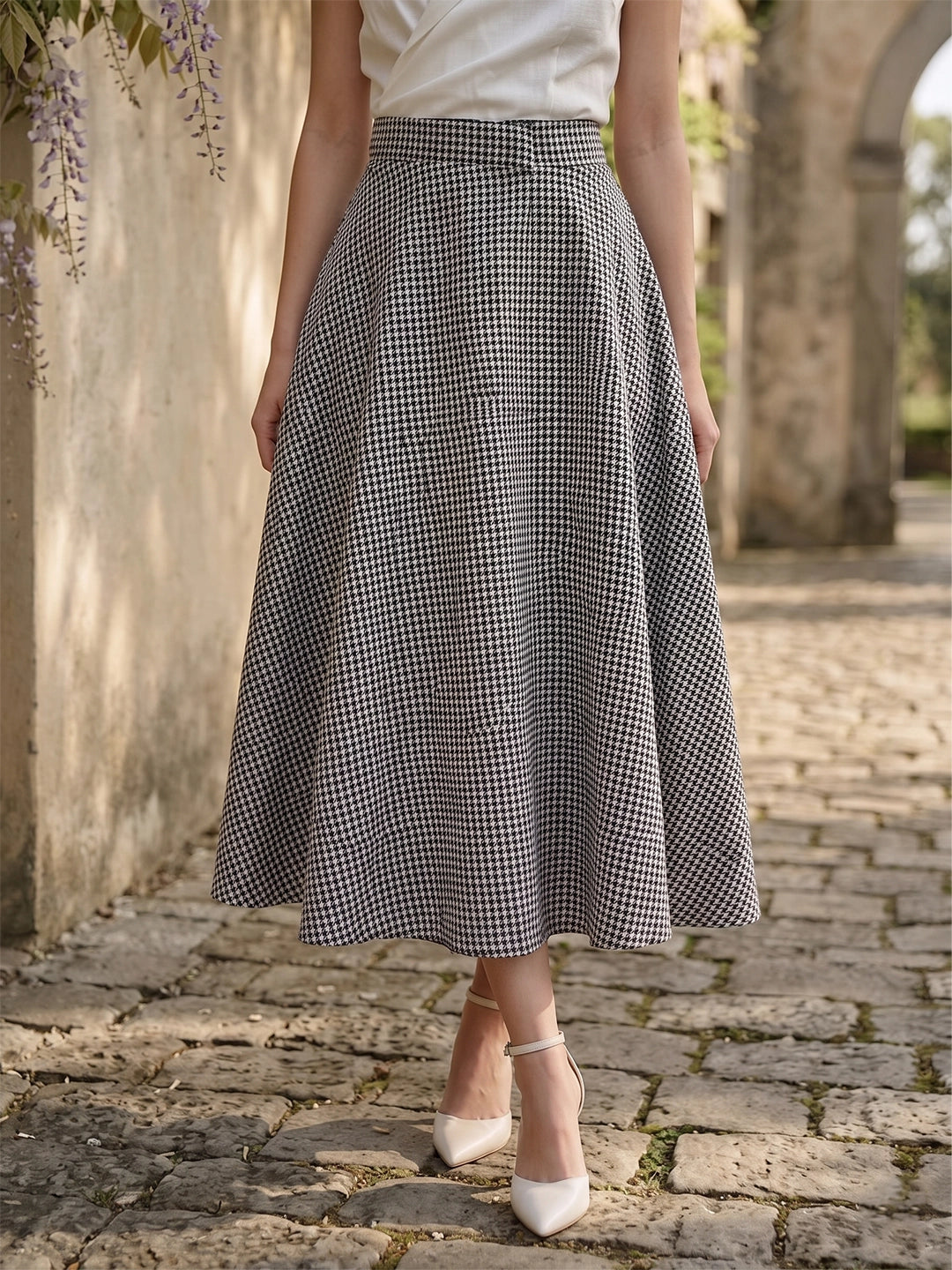 Black gingham cotton skirt