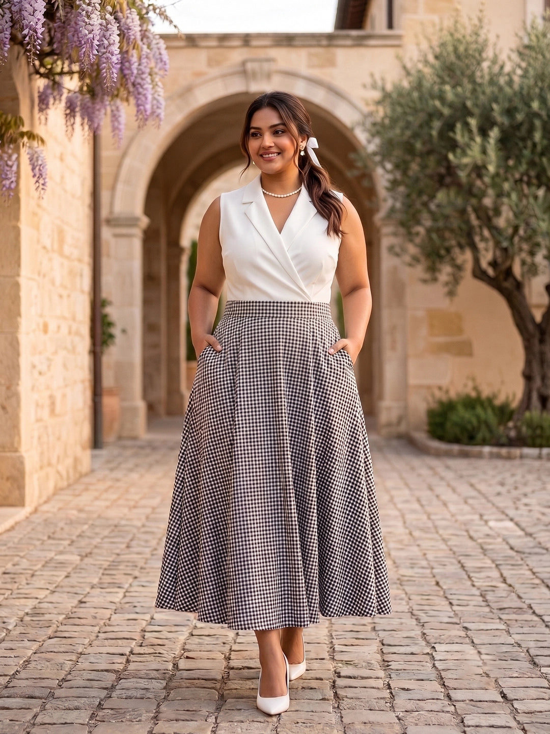 black check cotton skirt for women in sizes XXS to 5XL