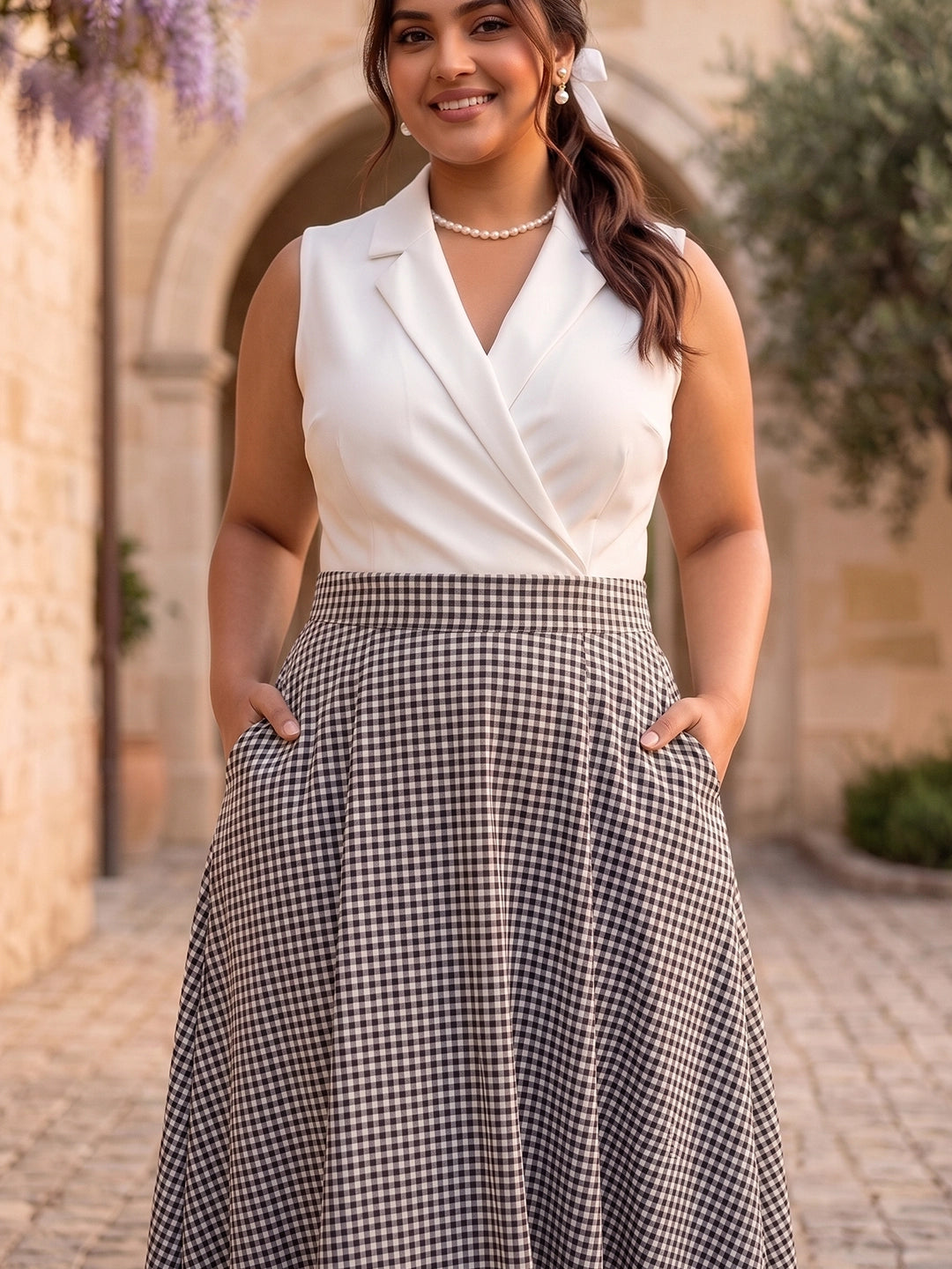 Black gingham cotton skirt